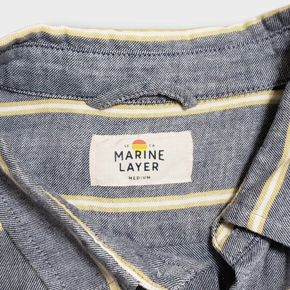 Marine Layer Alemany Mens Casual Button Up Shirt Gray Yellow Stripe Sz Medium - Picture 7 of 13